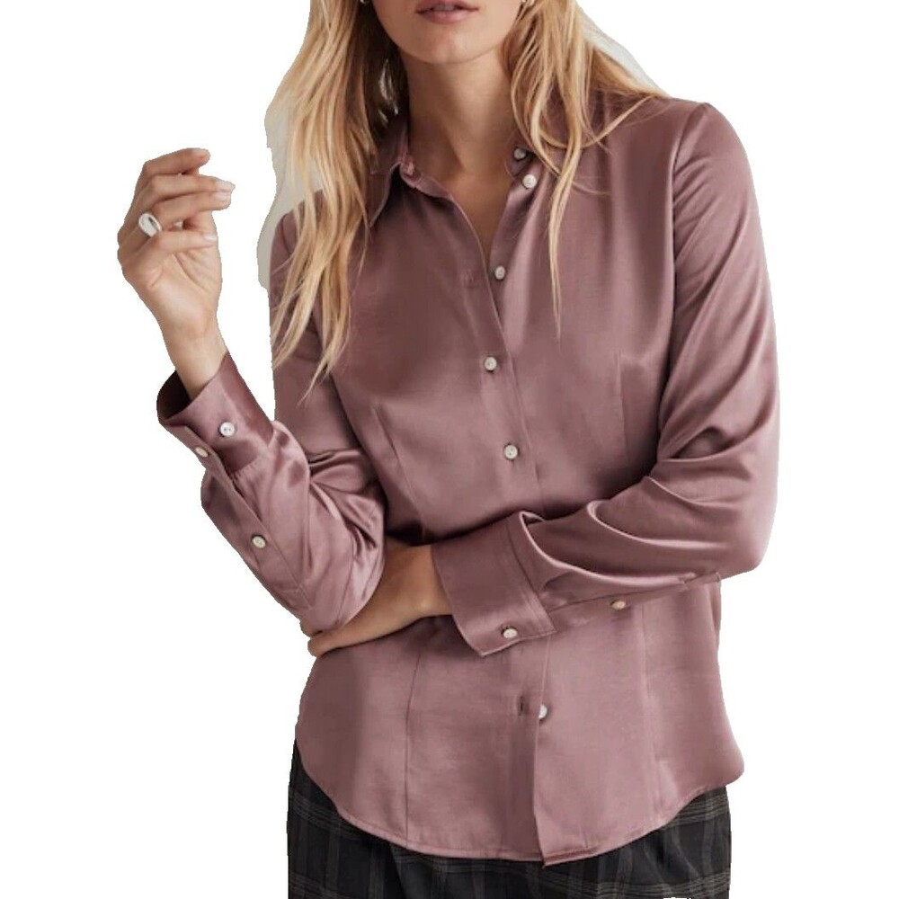 Madewell Women’s Satin Shirt Button-Up Size 4 Pink Satin Long Sleeve Feminine